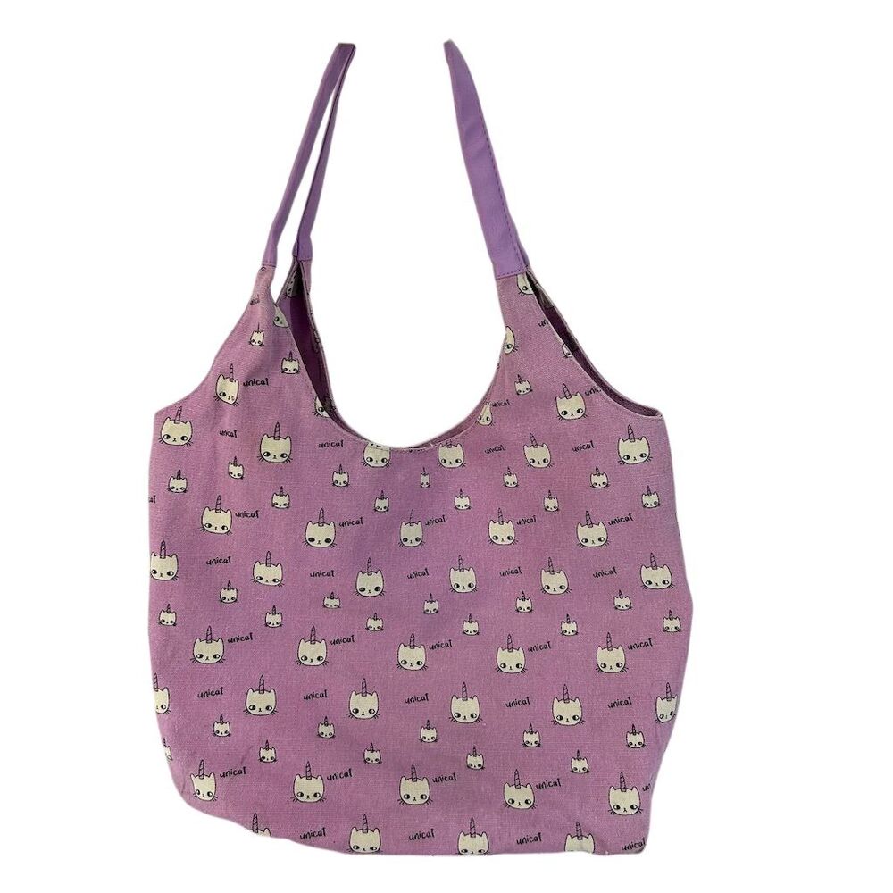 Unicat Lavender Tote Bag Unicorn Cat Print Whimsical Shoulder Bag